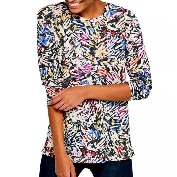 Nic+Zoe Doodle Camo Long Sleeve Tee Womens Sz 3X Multicolor Scribble Knit Tunic - Picture 1 of 9